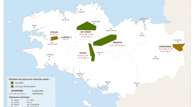 Les permis d'explorations accordés en Bretagne pour l'année 2015.