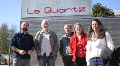 Des membres du collectif pour une transition écologique et solidaire : de gauche à droite Julian Pondaven, directeur du réseau Cohérence, Jean-Luc Toulec, Président de la Fédération Bretonne Nature Environnement, Philippe Nicol de la ferme de La Ferme de Traon Bihan, Carole Le Bechec, co-présidente du réseau Cohérence et Marie-Pascale Deleume administratrice d'Eau et Rivières de Bretagne - DR