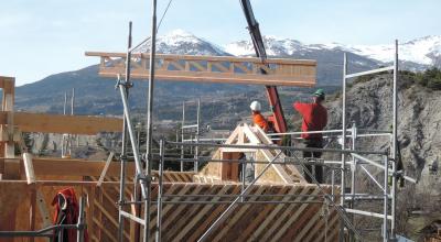 Chantier de la construction du plateau technique au centre de formation du Gabion, à Embrun. © Le Gabion