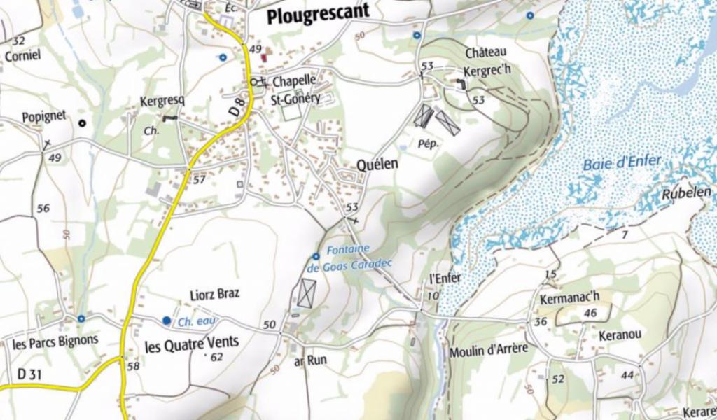 Carte de la région de Plougrescant - Crédits : Géoportail