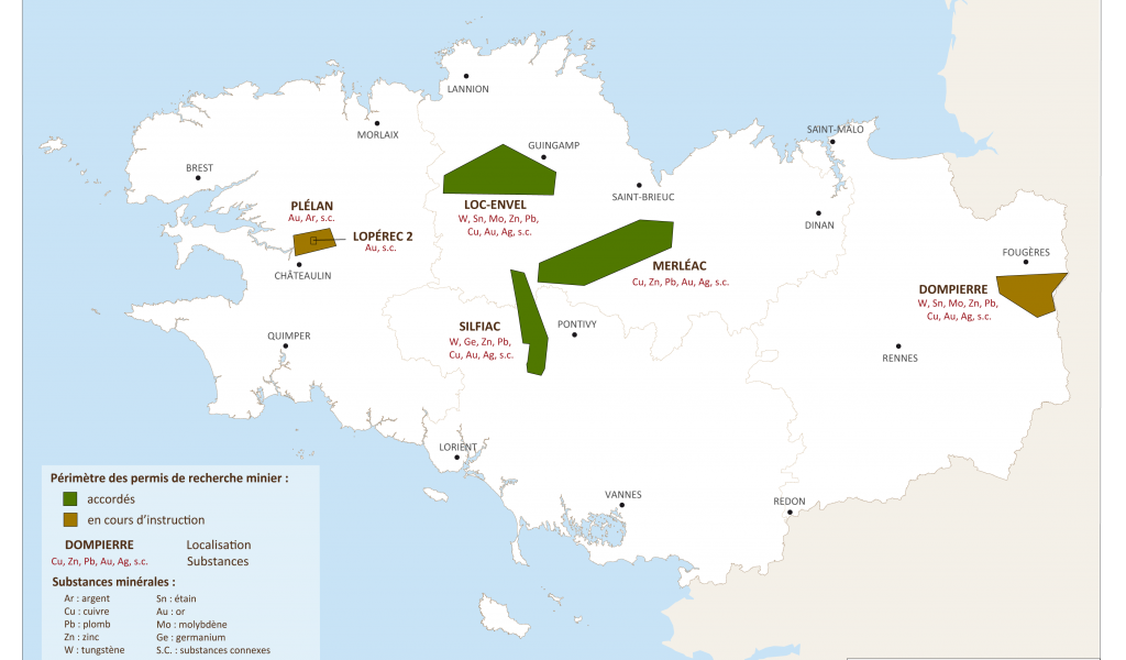 Les permis d'explorations accordés en Bretagne pour l'année 2015.