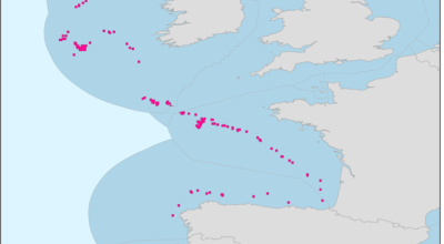 @BLOOM - Carte basée sur les données du CIEM des 87 zones abritant des écosystèmes marins vulnérables qui seront fermées au-delà de 400 m. de profondeur aux engins touchant le fond.