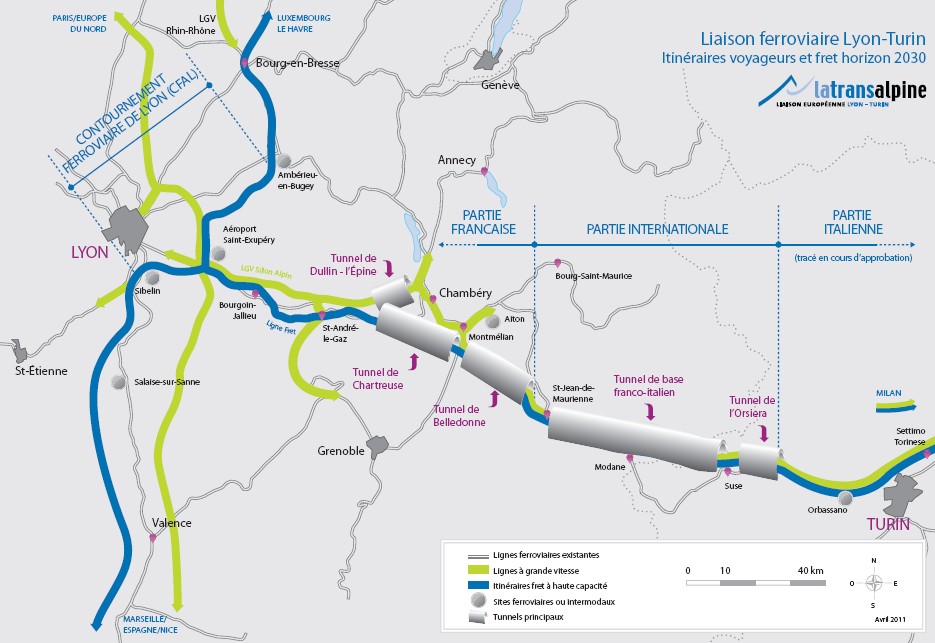 Tracé de la ligne Lyon-Turin- crédit Transalpine 